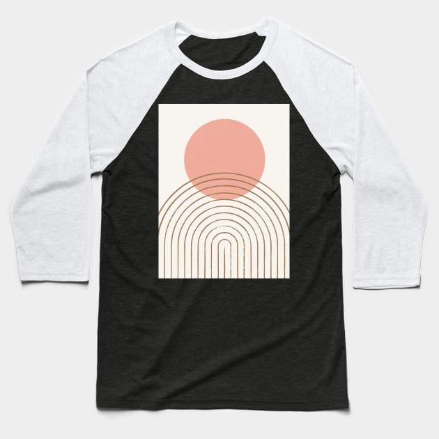 Pink Sun Rainbow Abstract - Mid century modern Baseball T-Shirt by moonlightprint